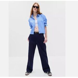 GAP Mid Rise Loose Khakis Navy Blue 100% Cotton Weave Straight Leg Pants RT$90